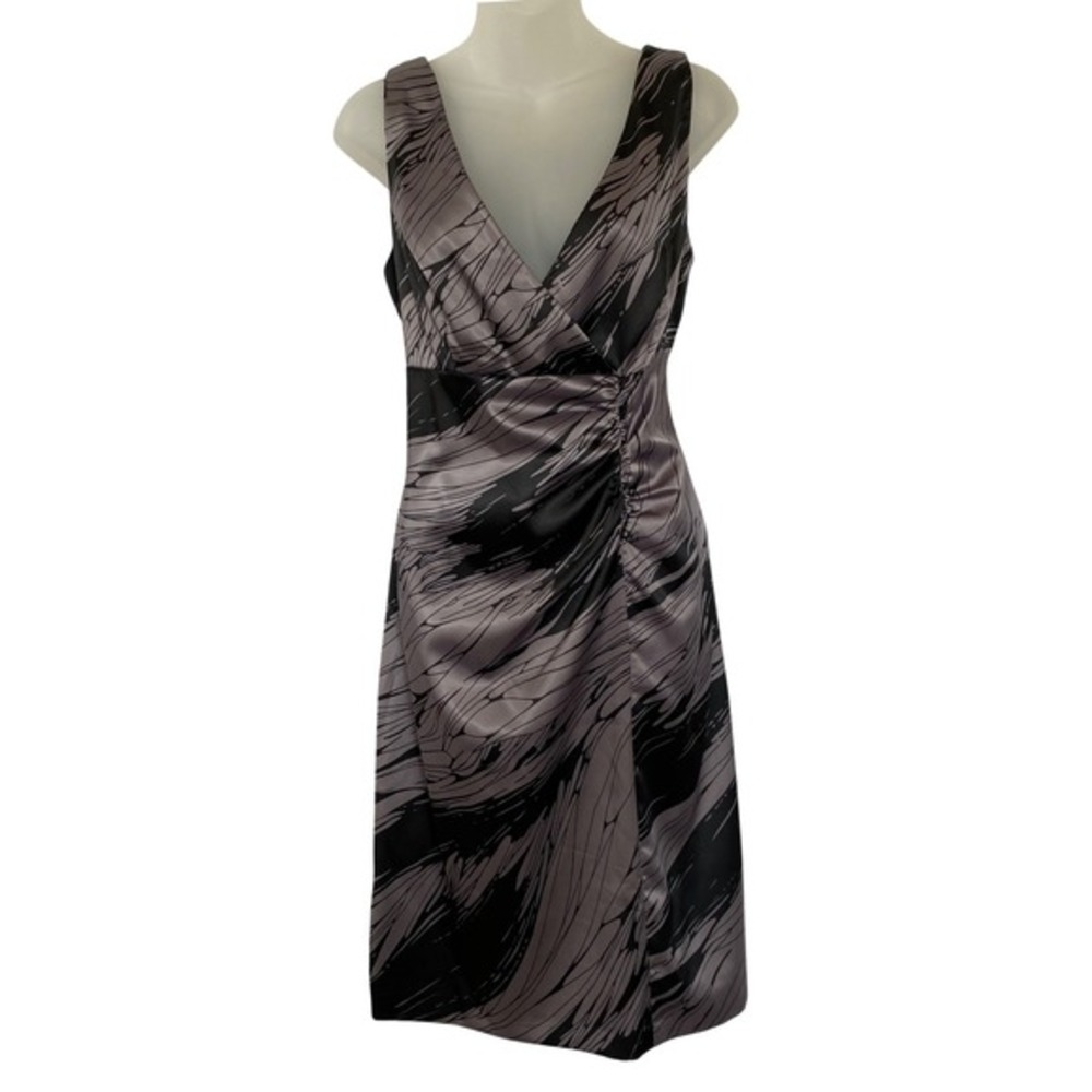 Vintage Y2K AGB Faux Wrap Sheath Dress Women 12 Gray Abstract Print Wedding NWT